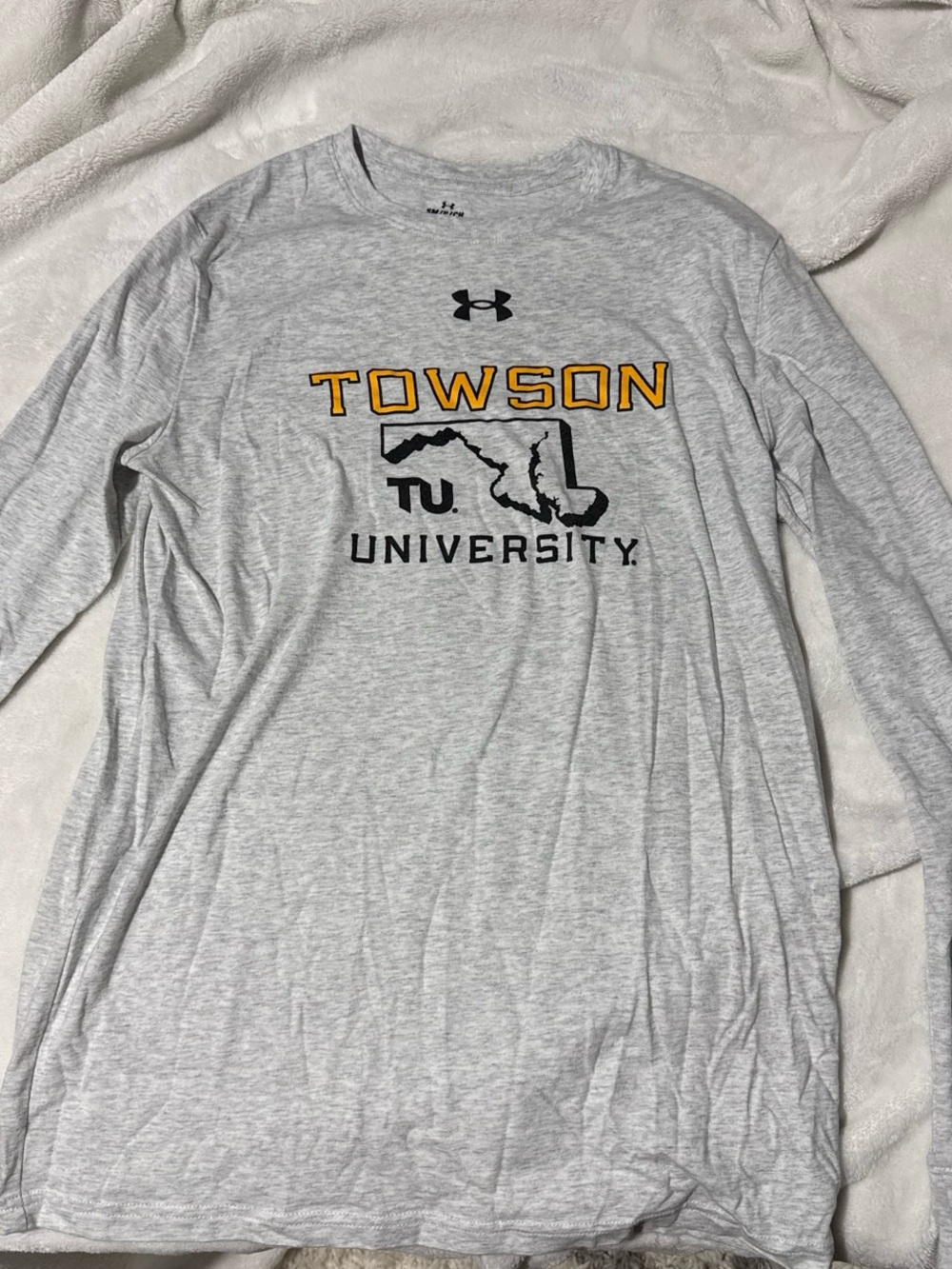 Under Armour Gray Towson University Long Sleeve Tee with Yellow Accent